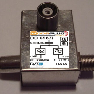 Wodaplug data passing thru Diplex filter 6587i 1*F+2*IEC connectors, data 2-65MHz / TV (DVBT)