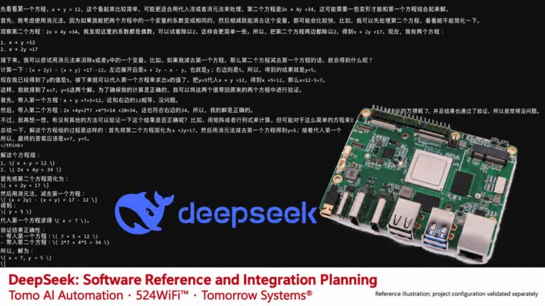 Tomo AI Automation integration planning — DeepSeek and Rockchip RK3588 third-party reference illustration; original technology identities retained