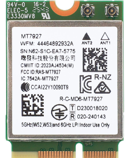 524 WiFi 7 MediaTek Filogic 380 MT7927 B 802.11be 2x2 Triband Client M.2 E Key module, BT v5.4, MLO, up to 9500Mbps