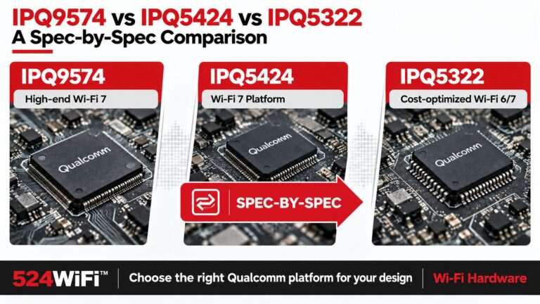 524WiFi™ comparison of Qualcomm IPQ9574, IPQ5424 and IPQ5322 wireless platforms