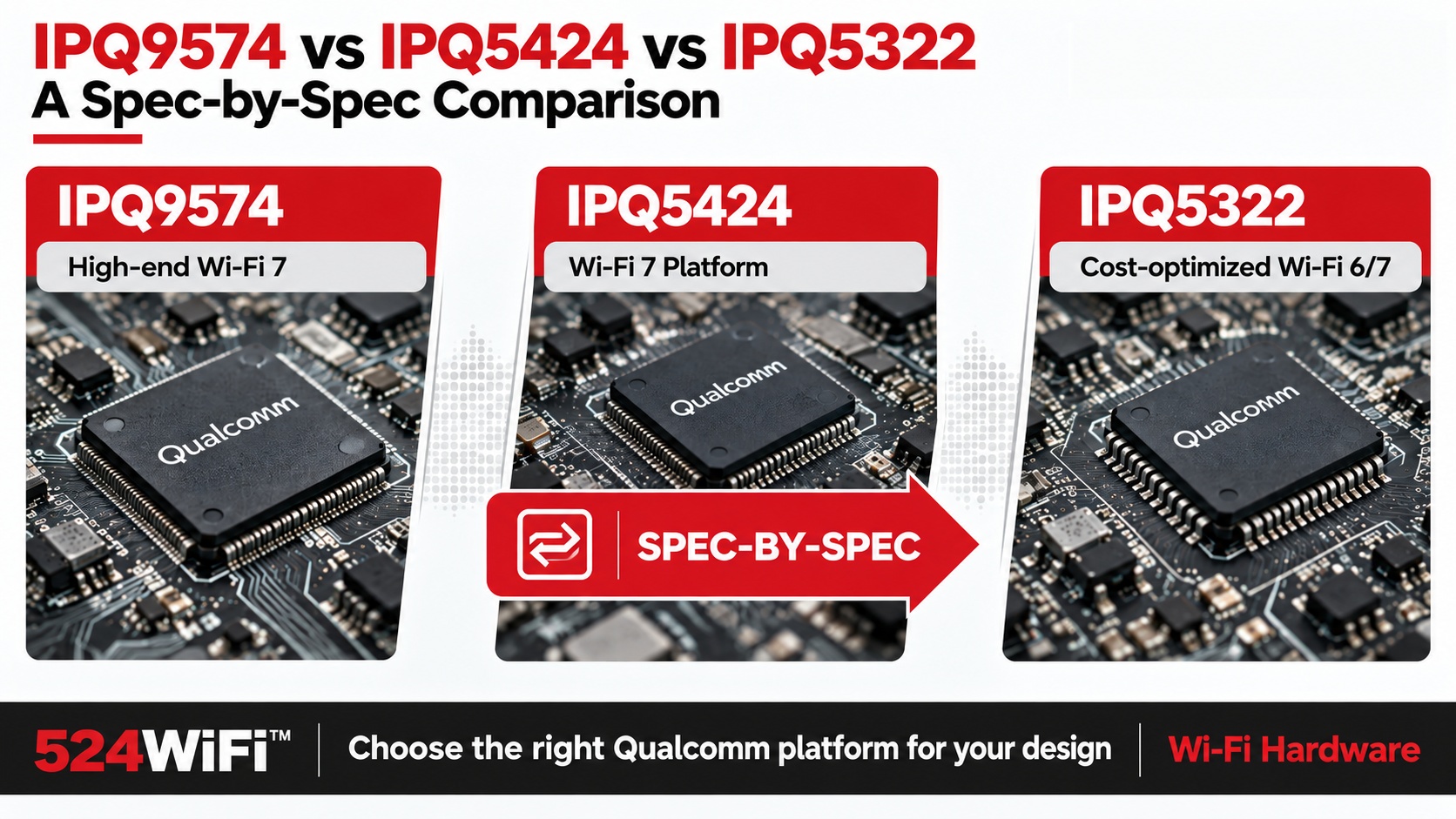 524WiFi™ comparison of Qualcomm IPQ9574, IPQ5424 and IPQ5322 wireless platforms