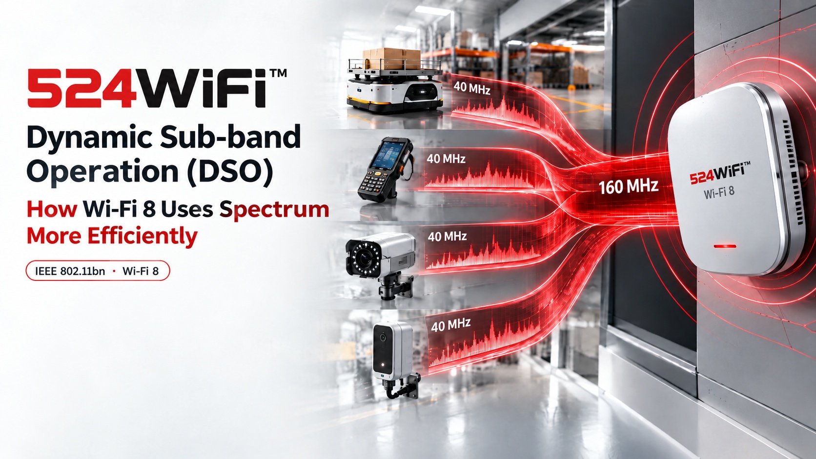 524WiFi™ Wi-Fi 8 Dynamic Sub-band Operation with four 40 MHz allocations in a 160 MHz channel