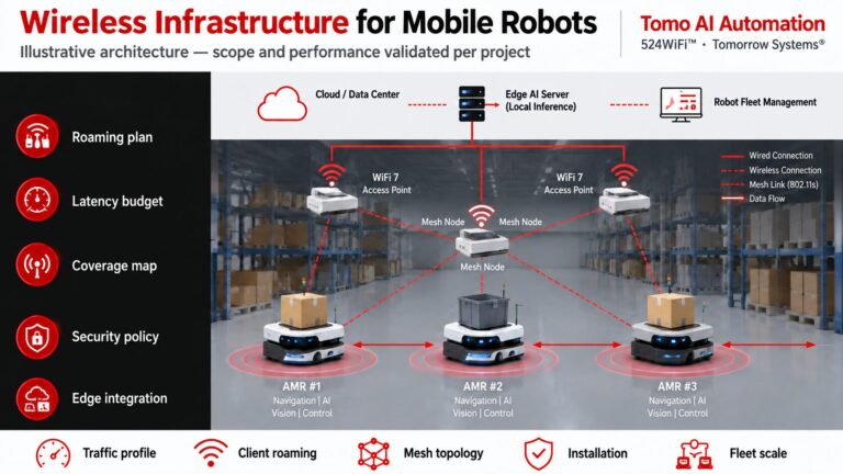 Tomo AI Automation · 524WiFi™ · Tomorrow Systems® — industrial application and integration illustration