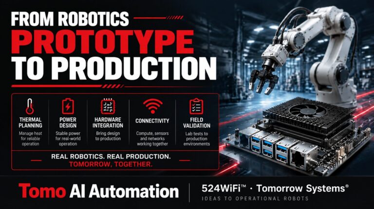 Tomo AI Automation · 524WiFi™ · Tomorrow Systems® — industrial application and integration illustration